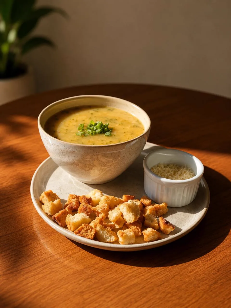 Caldo da serra servido com croutons na Casa Albuquerque