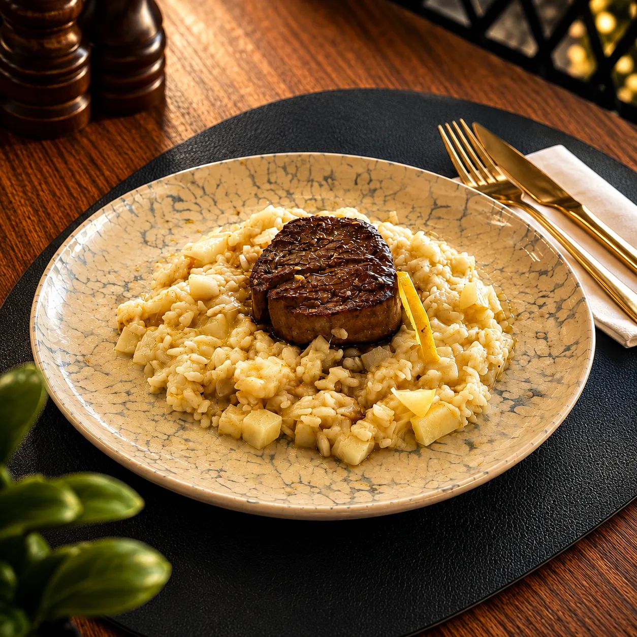 Risoto de pera com mignon no restaurante Casa Albuquerque