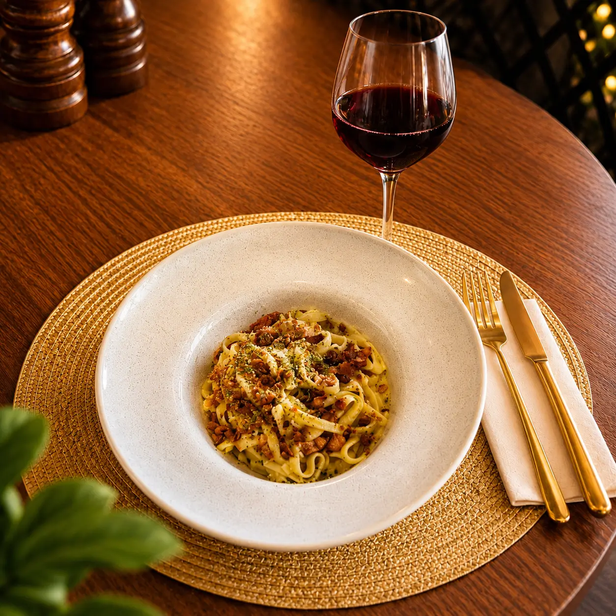 Carbonara servida no almoço da Casa Albuquerque